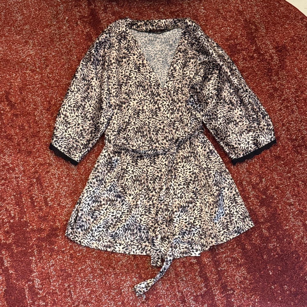Kids Black and White Printed Wrap Dress with Tie Belt